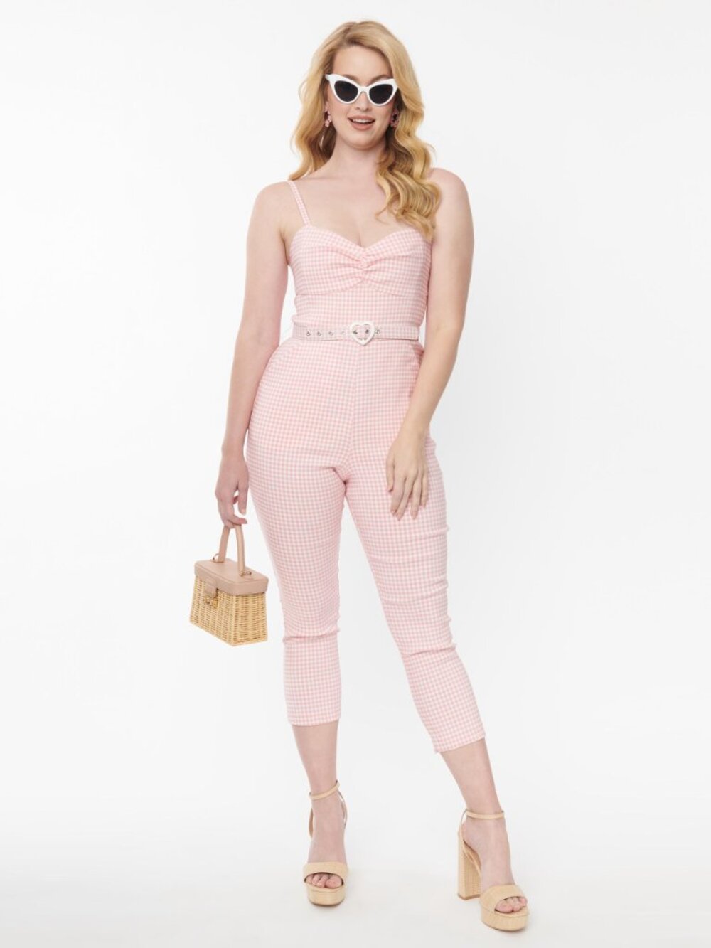 Unique Vintage Pink & White Gingham Marcel Jumpsuit, M, NWT